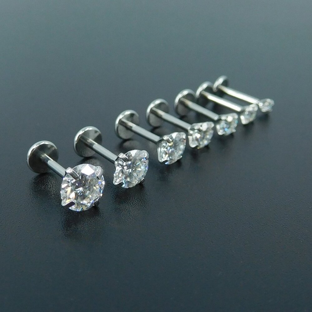 Clear Moissanite Stud Earring: Stainless Steel Push Pin Nose Cartilage Ring - Picture 6 of 8